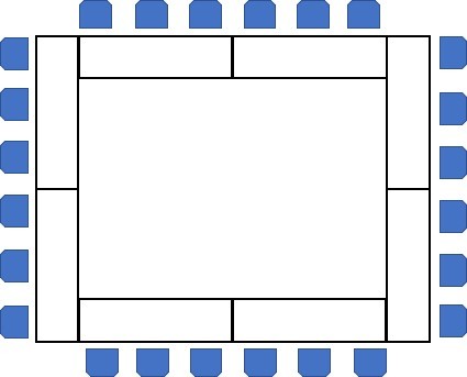 Schematic of a conference setting in a hollow square format.